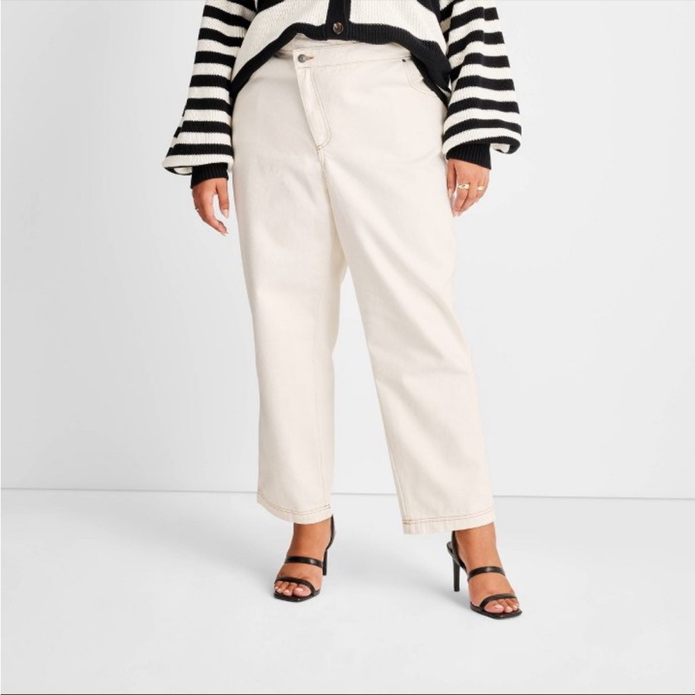 NWT Future Collective Kahlana Barfield Brown White High-Rise Straight Leg Jeans